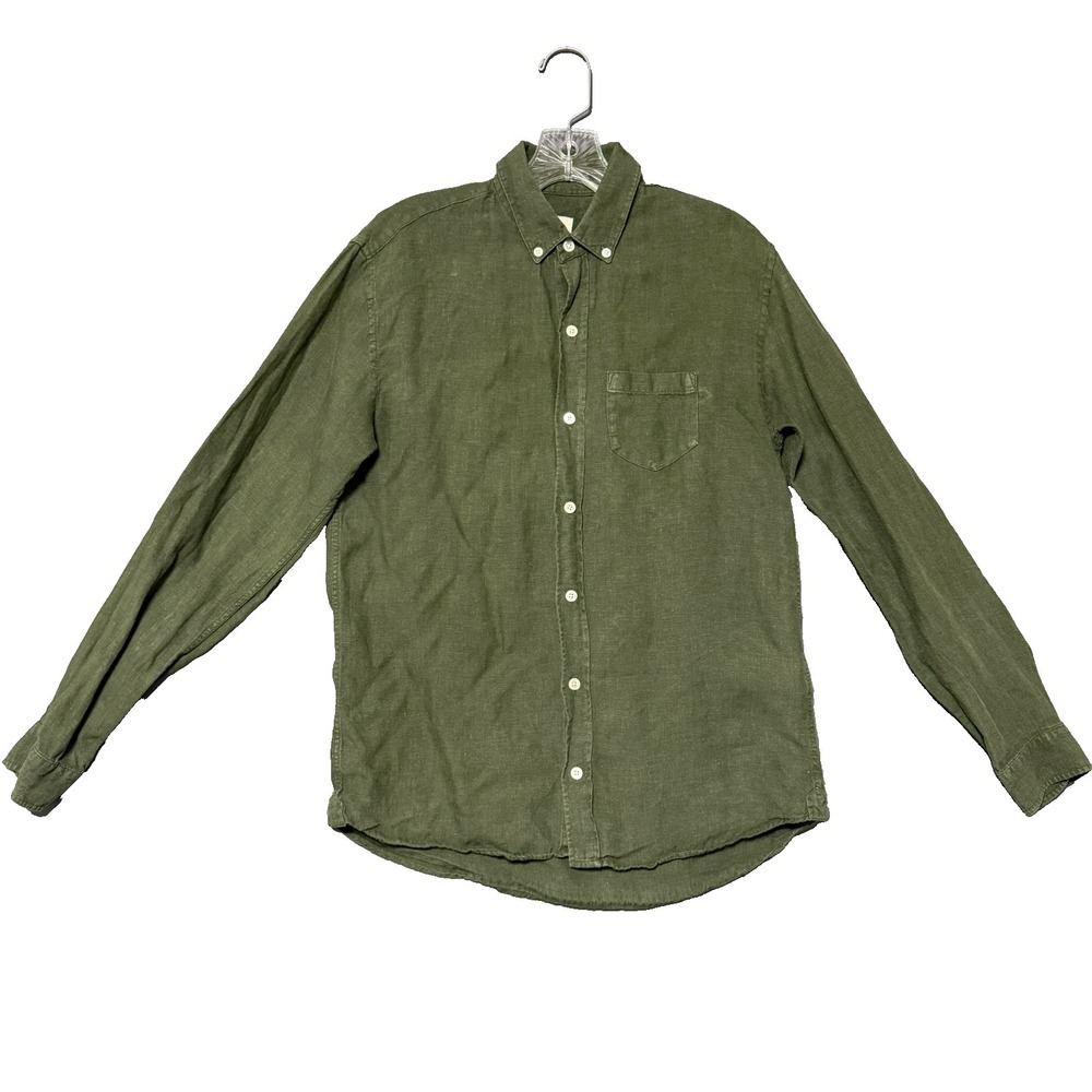 Octobre Editions Button Down Shirt Mens Sz S Green Linen Earthcore Smart Casual